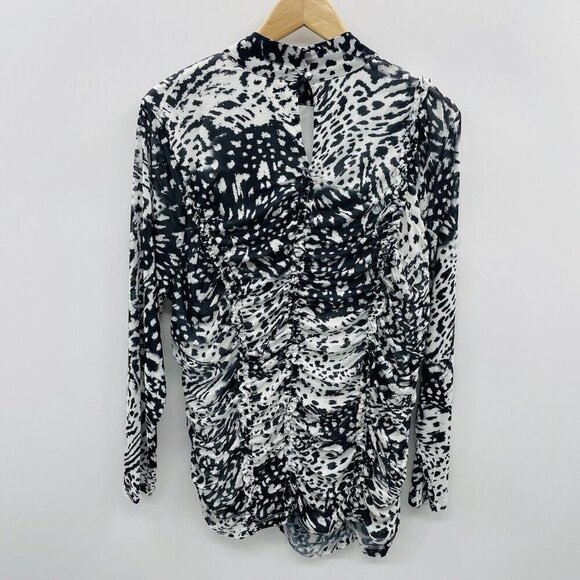 Cable & Gauge Womens Plus Size 2X Ruched Printed Long Sleeve Blouse White 315 - Picture 4 of 7